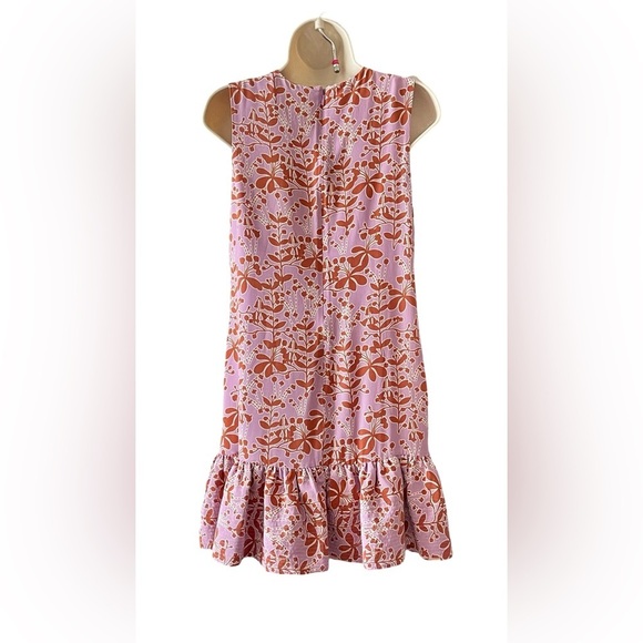 Cynthia Rowley 100% Silk Purple Rust Floral Print Drop Waist Dress Sz 6 Pockets - Picture 2 of 9